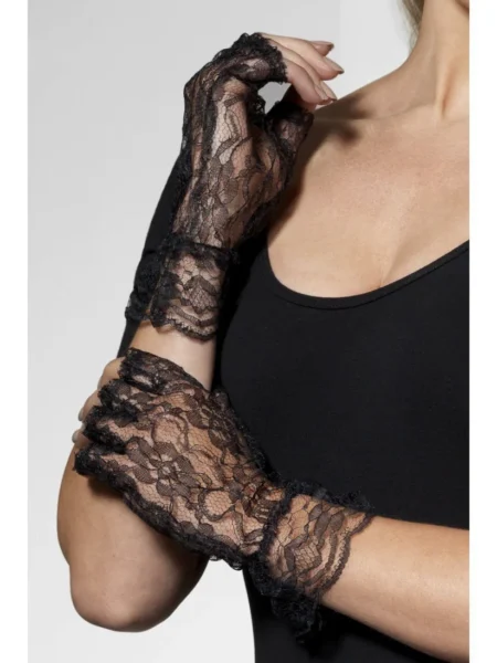 FEVER FINGERLESS LACE GLOVES BLACK OS