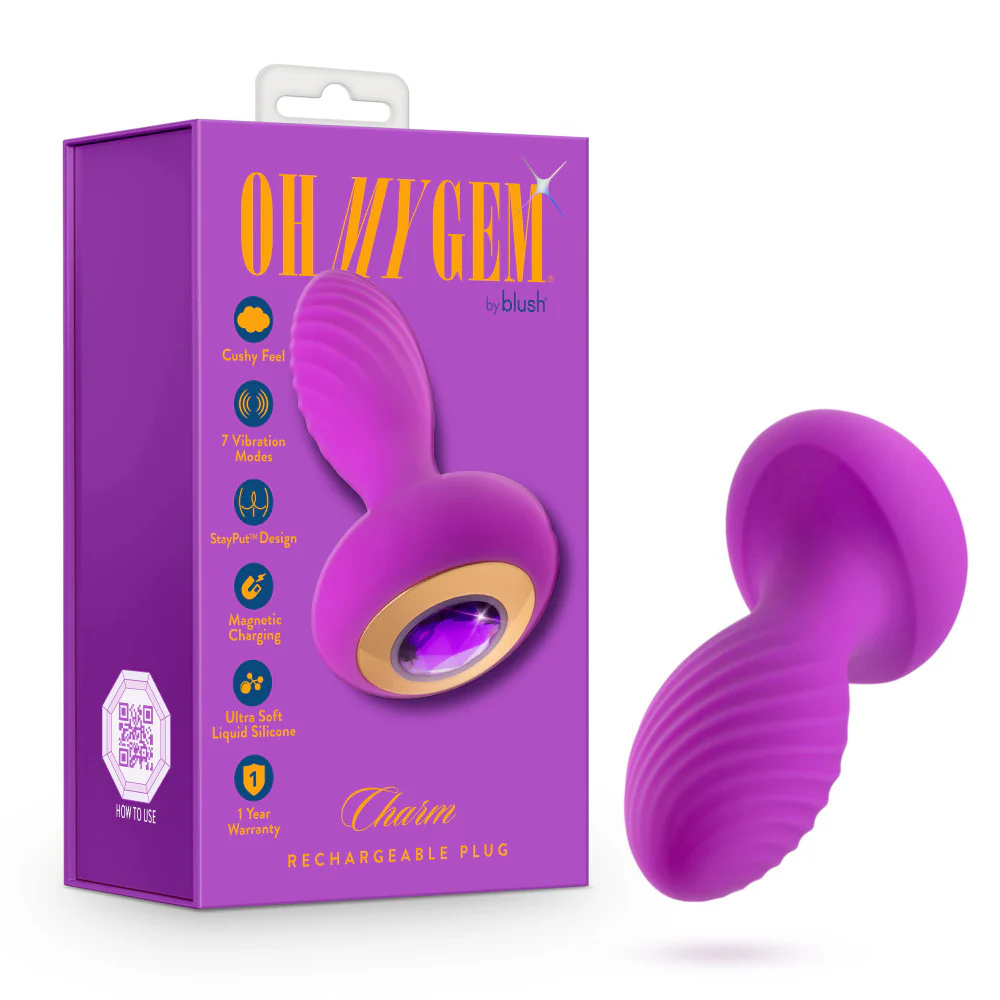 Oh My Gem By Blush® | Charm 4.5 Inch Vibrating Anal Plug Massager With Stayput™ Design & Amethyst Gem Base - In Purple