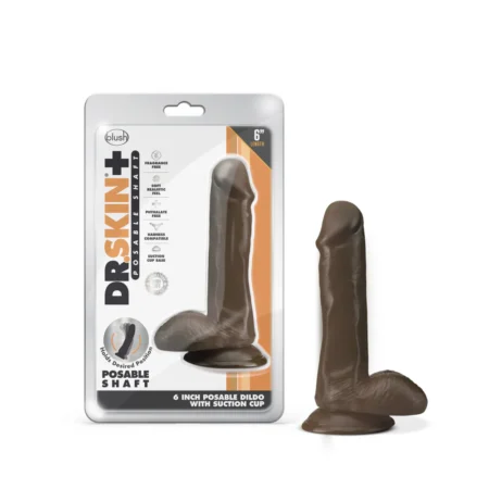 DR. SKIN PLUS 6INCH POSABLE DILDO W. BALLS CHOCOLATE