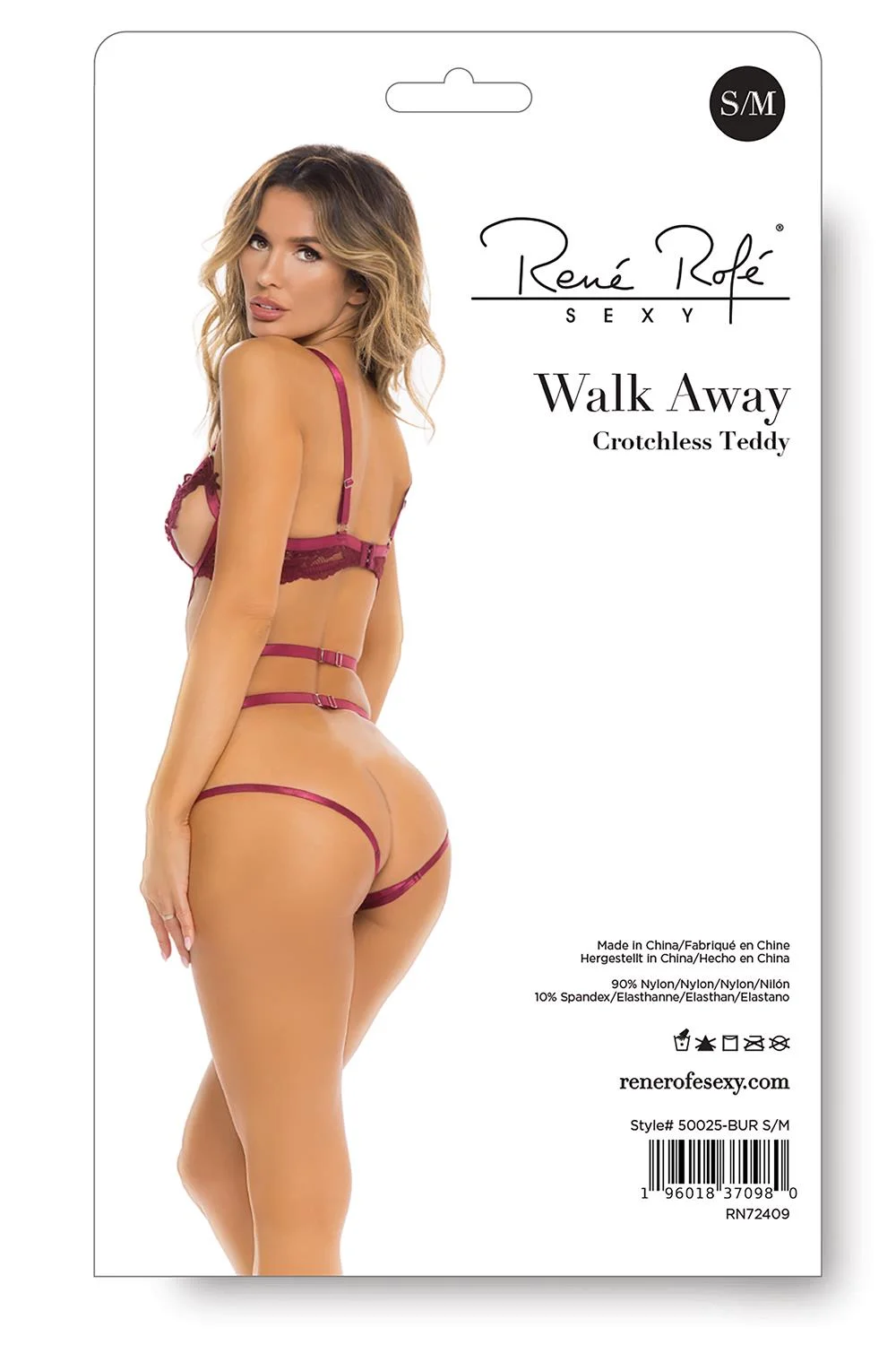 RENE ROFE LINGERIE Walk Away Crotchless Teddy Burgundy