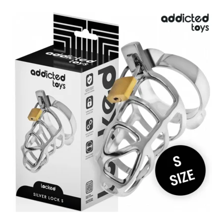 ADDICTED TOYS LOCKED - SILVER LOCK METAL PENIS CAGE SIZE S