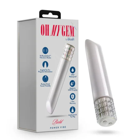 Oh My Gem | Bold 5 Inch Pocket-Sized Power Vibrator With Tapered Tip & Diamond Gem Base – In White